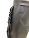 2021 winter new fashion tassel PU leather skirt