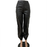 2021 new winter women's classic overalls leather pants