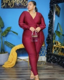 Aw2021 V-neck fashion casual large solid color Jumpsuit