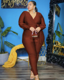 Aw2021 V-neck fashion casual large solid color Jumpsuit