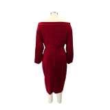 2021 fall winter one shoulder Vintage velvet dress skirt