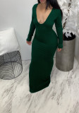 2021 autumn winter women's dress large V-neck sexy long skirt solid color bottomed long sleeve