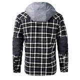 2021 men's long sleeve Plush thickened hooded Plaid Shirt autumn winter large men's coat cotton coat