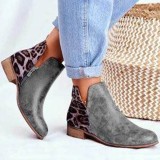 Plus size short boots women 2021 autumn and winter new leopard print stitching leather boots
