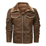 Men's plush leather jacket thickened cold-proof retro casual jacket large size lamb wool motorcycle clothing