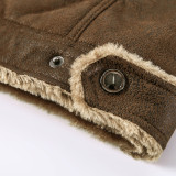 Men's plush leather jacket thickened cold-proof retro casual jacket large size lamb wool motorcycle clothing