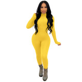 2021 autumn winter solid color tight long sleeve zipper one-piece pants