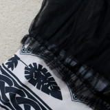 2021 autumn winter women's neck hanging sleeveless backless sexy hip mesh fishtail skirt Printed Dress