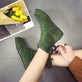 2021 autumn and winter new flat ankle boots round toe lace up Chelsea boots plus size women's boots