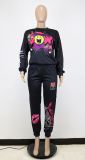 2021 autumn and winter printed casual trendy sports suit