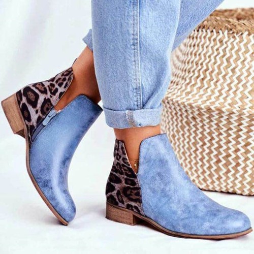 Plus size short boots women 2021 autumn and winter new leopard print stitching leather boots