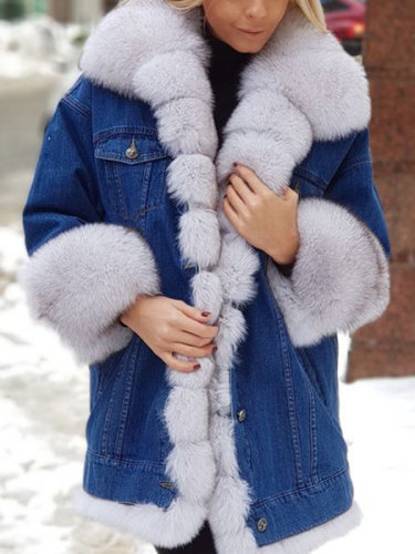 Ladies' fur all-in-one denim jacket  S-5XL