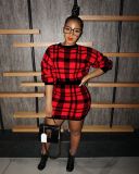 Autumn and winter short skirt suit sexy plaid padded sweater bag hip skirt