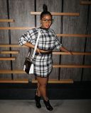 Autumn and winter short skirt suit sexy plaid padded sweater bag hip skirt