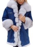 Ladies' fur all-in-one denim jacket  S-5XL