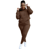 Plus size women's autumn and winter fashion casual hooded plus velvet two-piece suit