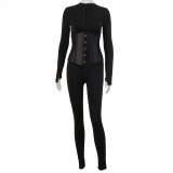 Autumn long-sleeved one-piece trousers and fish bone girdle suit