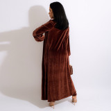 Tube top slim jumpsuit + stand-up collar long coat velvet solid color two-piece suit