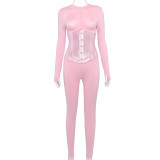 Autumn long-sleeved one-piece trousers and fish bone girdle suit