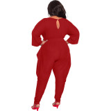 Solid Color Casual Loose Plus Size Harlan Cropped Sleeve Jumpsuit