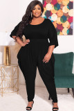 Solid Color Casual Loose Plus Size Harlan Cropped Sleeve Jumpsuit
