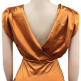 2021 fashion solid women's round neck sleeveless wrinkled irregular split long dress