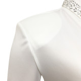 Fashion sexy nightclub hot drilling V-neck lapel hollow long-sleeved short skirt dress