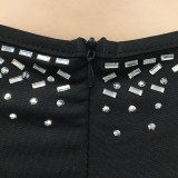Fashion sexy hot drilling nightclub women's V-neck long-sleeved irregular dress