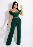 Spring 2022 one line collar, strapless, bubble sleeves, open line decorative Jumpsuit