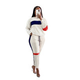 Plus size women's sweater stitching striped suit sports long-sleeved casual two-piece suit
