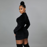2021 autumn and winter fashion long suit solid velvet long sleeve top + Half skirt leisure warm two-piece set