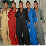 2021 autumn and winter new women's fashion splicing casual loose wide leg Jumpsuit