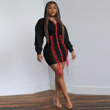 Autumn / winter 2021 fashion sexy hooded solid color high waist strap zipper dress