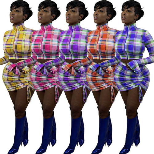 2021 autumn / winter fashion printed cardigan three piece skirt Pullover skirt set with stretchable hem