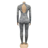 Fashion digital printing long-sleeved hollow trousers jumpsuit