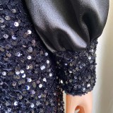 Spring Christmas sequined puff sleeve bag hip party bridesmaid dress skirt plus size dress