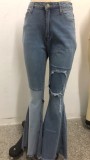 Sexy fashion all-match splicing hole stretch slim flared pants
