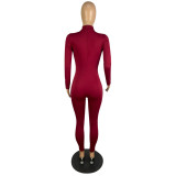 Autumn and winter solid color long-sleeved hidden form zipper sexy hip-lifting hollow jumpsuit