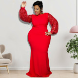 Winter 2021 plus size women's dress with beaded sleeves
