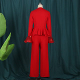 V-neck flared sleeves ruffled high-waisted wide-leg pants party jumpsuit