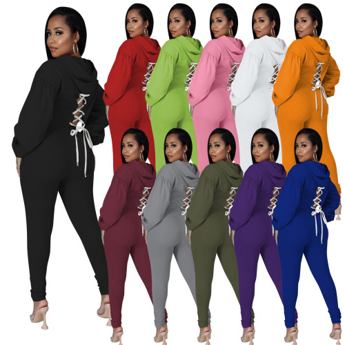 Autumn and winter nightclub women's hooded cotton strap two-piece casual suit