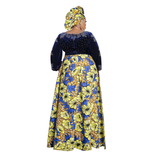 Autumn/Winter Code Hot Diamond Wax Cloth A-line Skirt*With Headscarf dress