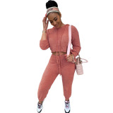 Autumn and winter ant fleece hooded top slim pants casual suit
