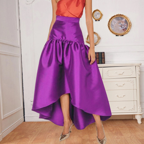 High waist bag hip skirt purple ruffled party banquet big swing skirt half-length skirt