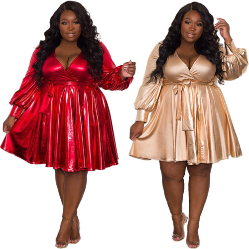 Spring 2022 plus size women's solid color long-sleeved dress