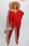 2021 autumn and winter high elastic solid color bat sleeve jumpsuit