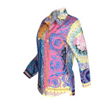 Autumn and winter models POLO collar multicolor palace positioning printing shirt top
