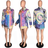 Autumn and winter models POLO collar multicolor palace positioning printing shirt top