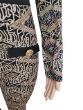 Autumn and winter 2021 Fashion Button cardigan printed Jumpsuit