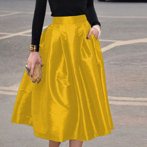 2021 high waist solid color large swing skirt party women's half skirt Christmas skirt